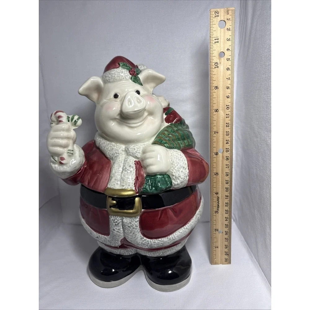 Omnibus Fitz and Floyd Pig Christmas / Holiday Cookie Jar W/ Lid Korea